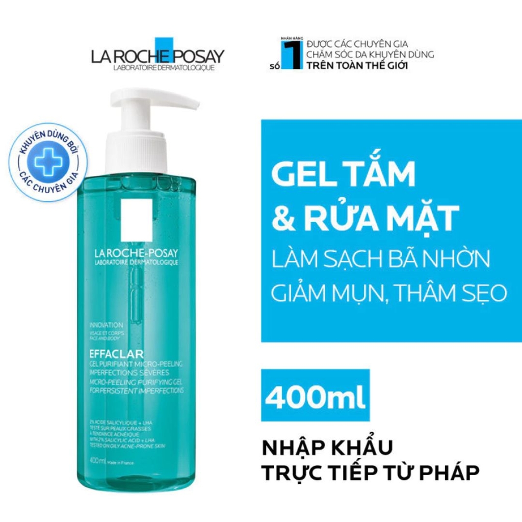 Gel Rửa Mặt & Tắm Giảm Mụn Sưng Viêm La Roche-Posay Effaclar Micro-Peeling Gel