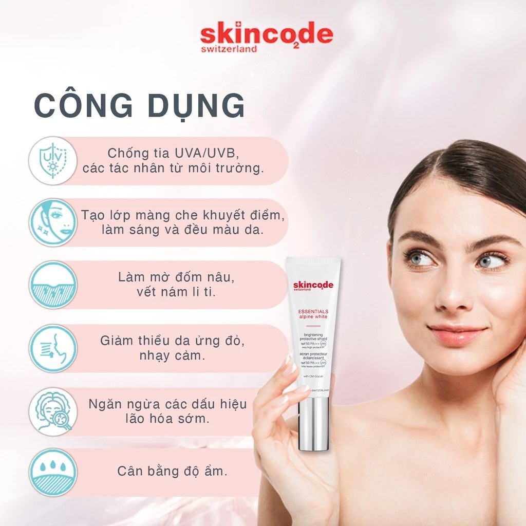 Kem Chống Nắng Sáng Da Skincode Essentials Alpine White Brightening Protective Shield SPF 50/PA+++