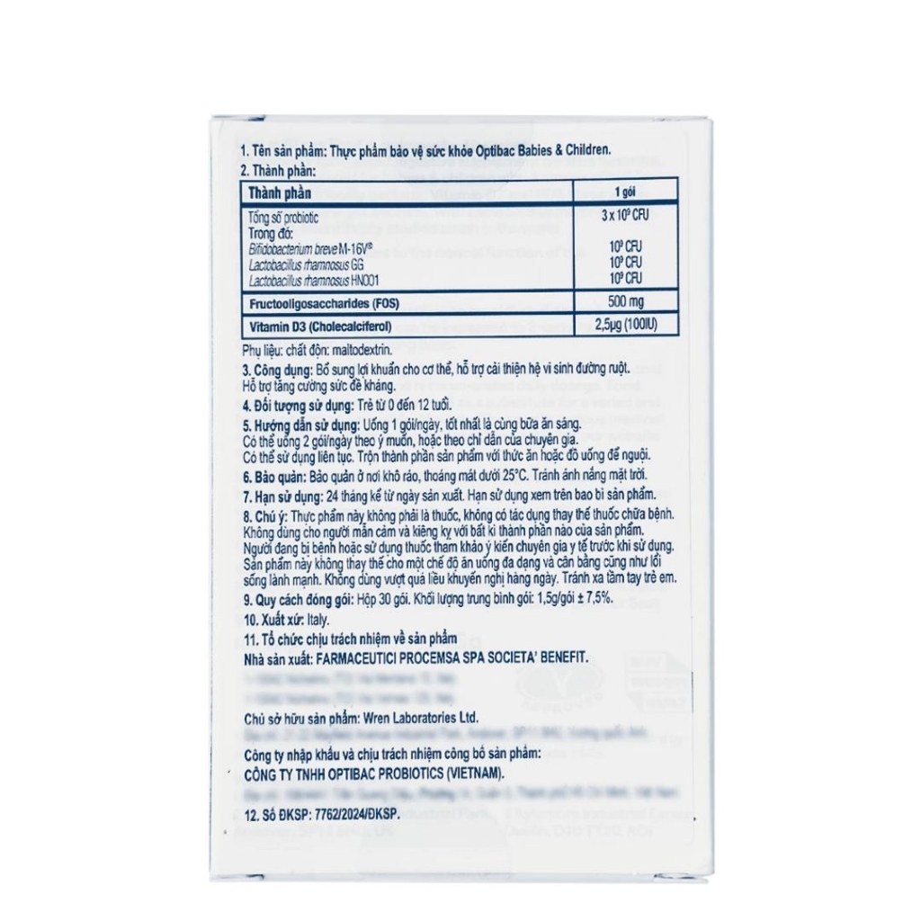 Men Vi Sinh Optibac Probiotics Babies & Children (3 Tỷ Lợi Khuẩn, FOS & Vitamin D3)