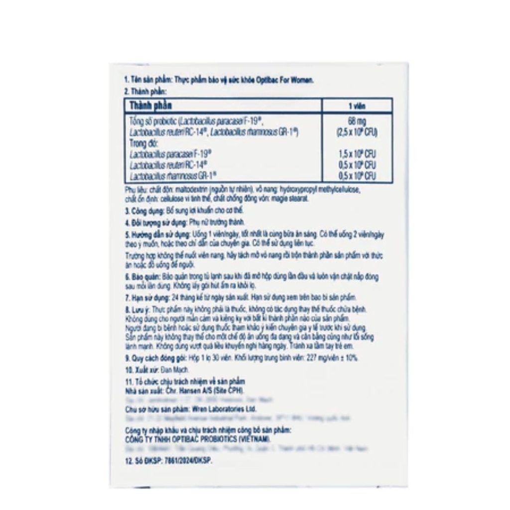 Men Vi Sinh Optibac Probiotics For Women (Hỗ Trợ Cân Bằng Hệ Vi Sinh Vùng Kín Nữ)