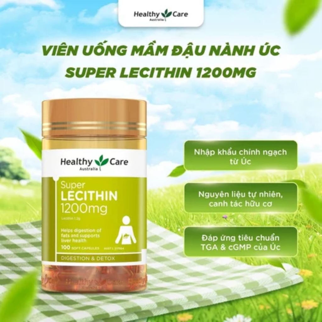 Viên Uống Healthy Care Super Lecithin 1200mg (Hỗ Trợ Nội Tiết Tố Nữ, Làm Đẹp Da)
