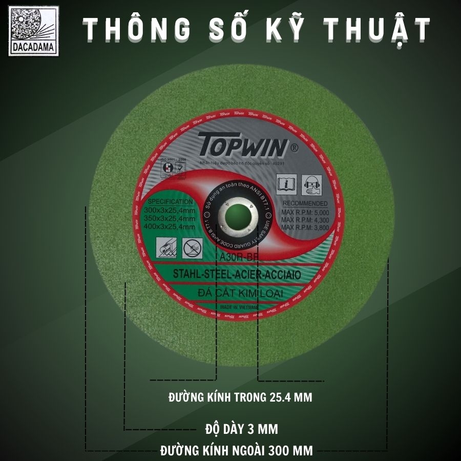 Đá cắt sắt TOPWIN NHẬP KHẨU 300 x 3 x 25,4mm