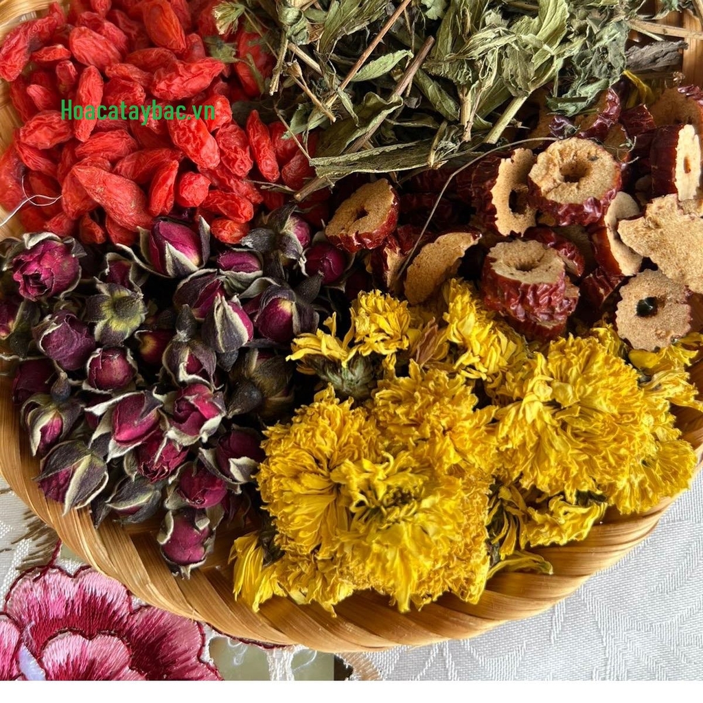 Trà Dưỡng Nhan mix Kỷ tử, táo đỏ, hoa cúc, hoa hồng, cỏ ngọt