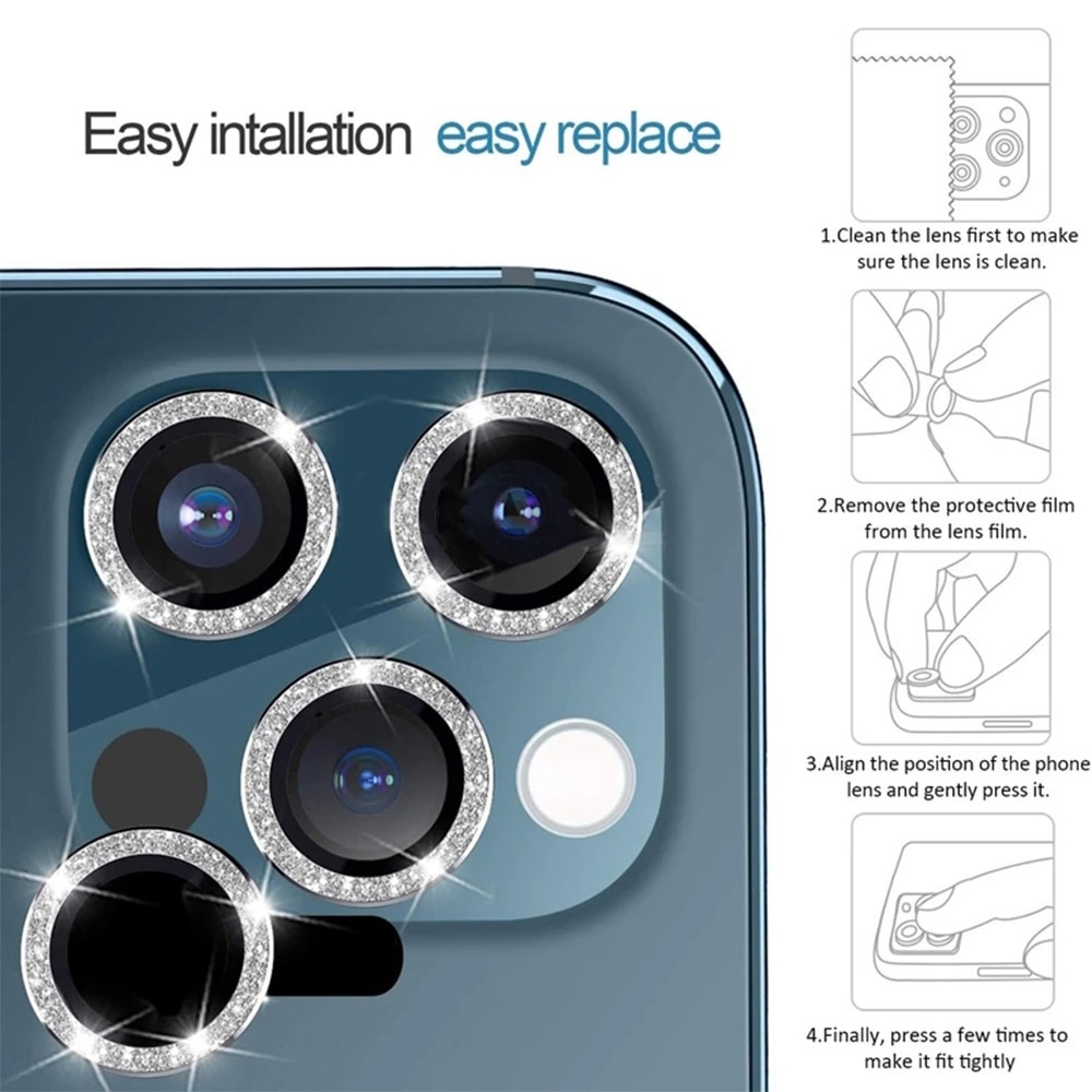 Bộ dán bảo vệ nhũ kim cương lấp lánh mắt camera iph KOLEAD ZC-R2 bằng kim loại chống xước cho iphone 15 14 13 12 11 promax pro plus