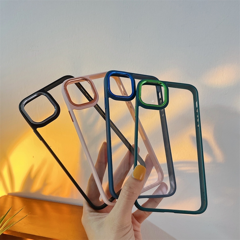 Ốp lưng TPU Dẻo KOLEAD P48 Trong Suốt Màu Sắc Ngọt Ngào phối kim loại Cho IPhone 14 15 Pro Promax Plus