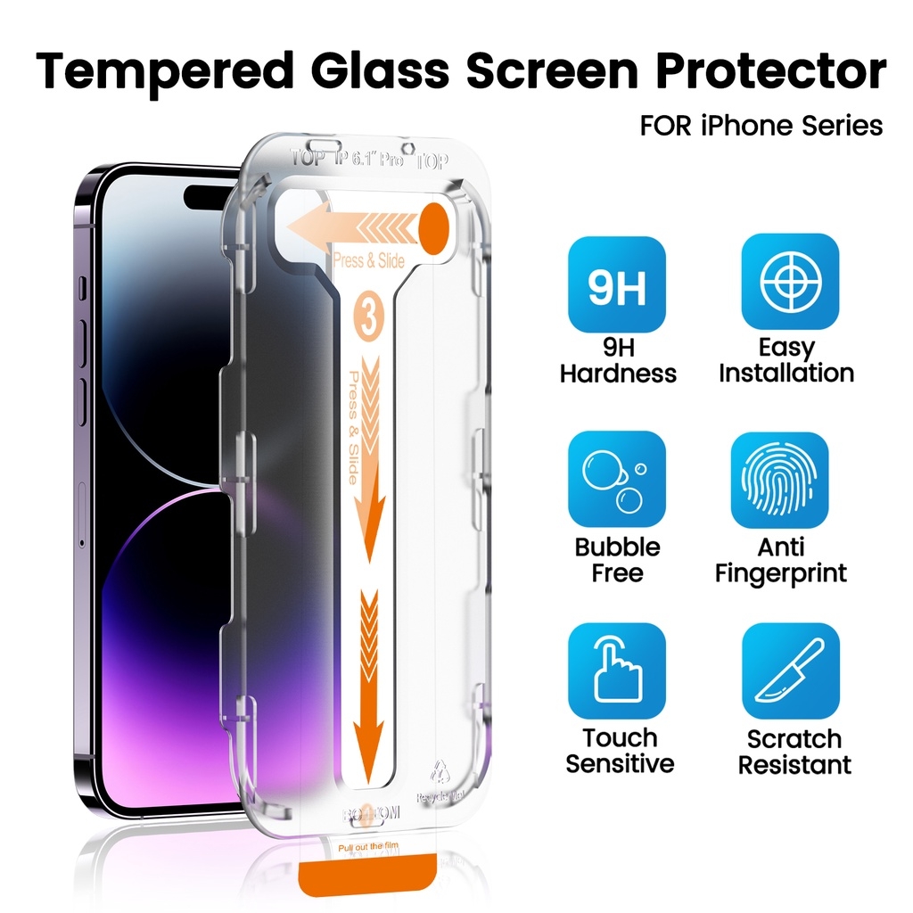 Kính cường lực tự dán Easy install kit TZ KOLEAD dành cho iph x xs xsm 11 12 13 14 15 pro promax