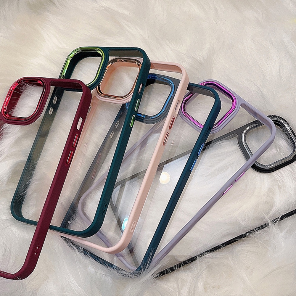 Ốp lưng TPU Dẻo KOLEAD P48 Trong Suốt Màu Sắc Ngọt Ngào phối kim loại Cho IPhone 14 15 Pro Promax Plus