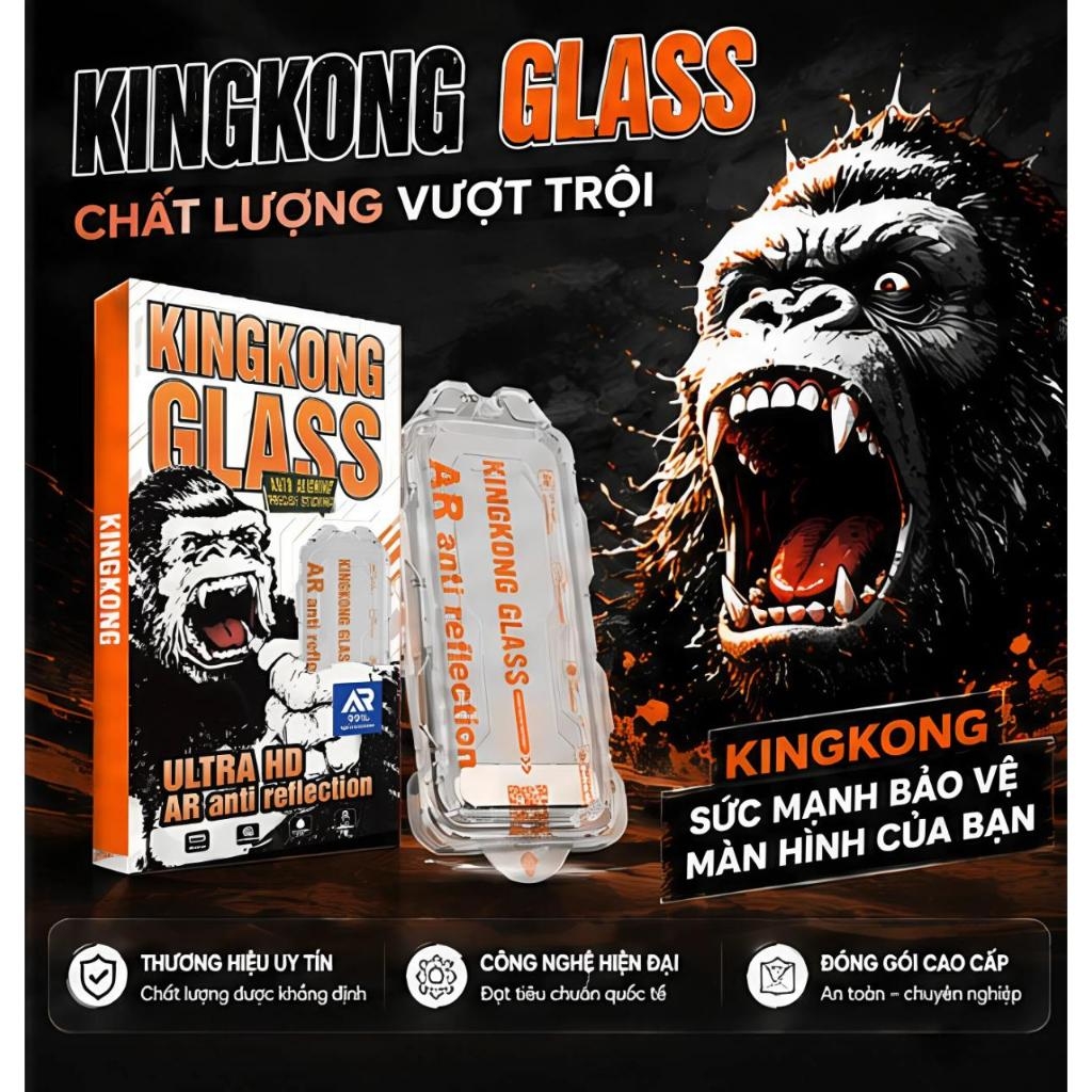 [TỰ DÁN] Kính cường lực KINGKONG AR cao cấp trong suốt, chống chói lóa, viền siêu mỏng iph 13 14 15 16 17 18 pro promax