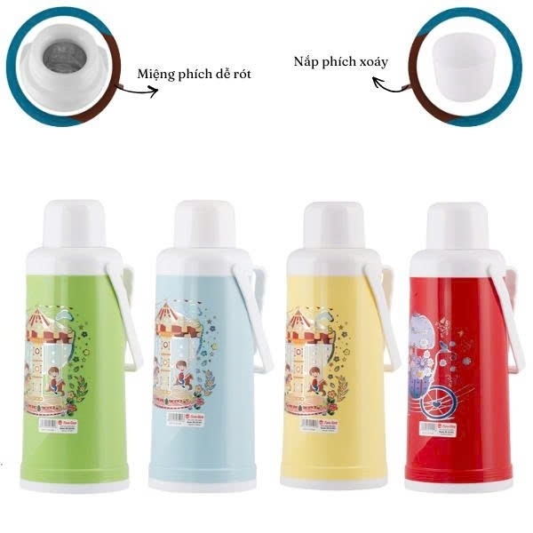 Phích đựng nước nút đậy Rạng Đông 2035 S3 dung tích 2 lít đậm sắc đồng quê ruột thủy tinh giữ nhiệt lên đến 12 tiếng