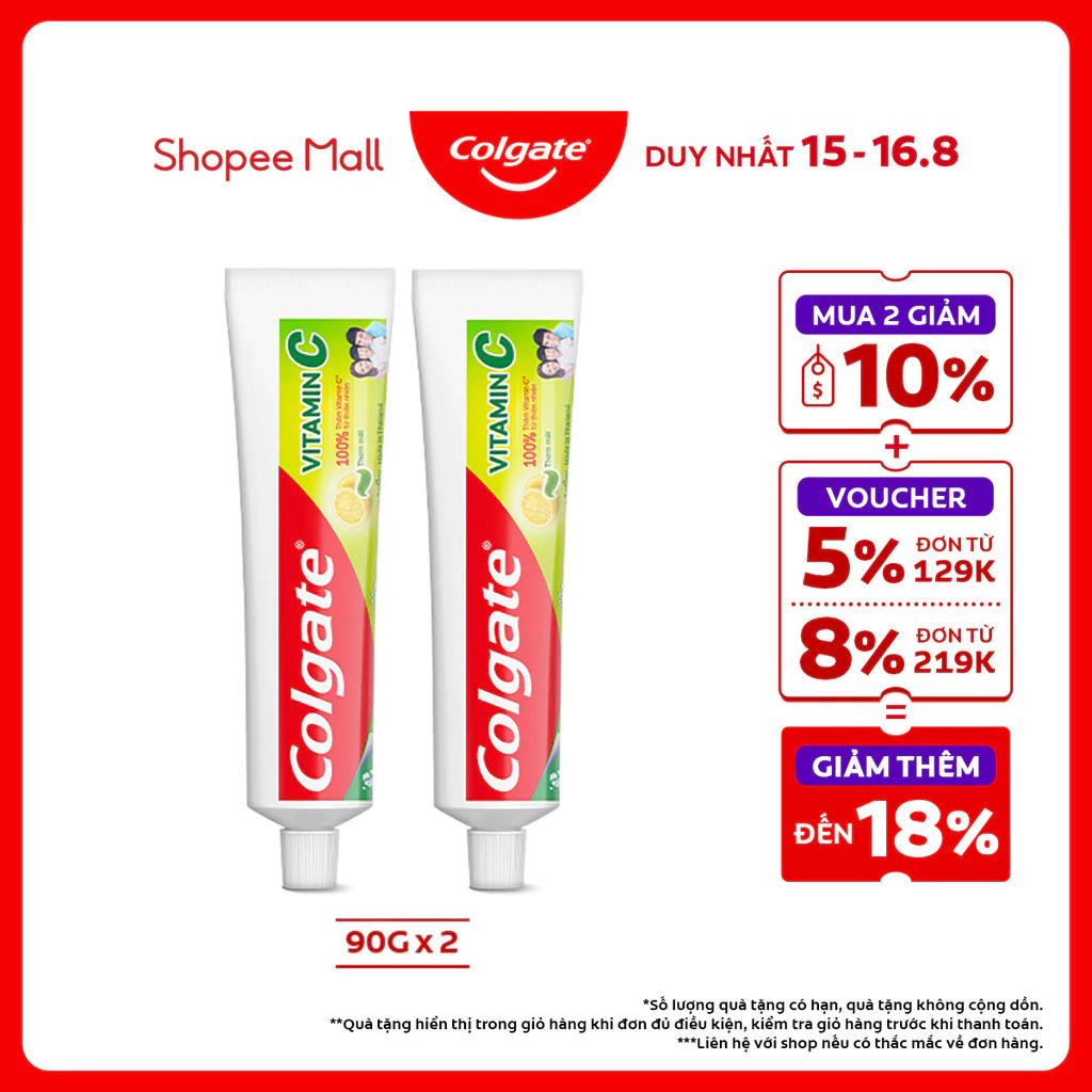 Bộ 2 Kem đánh răng Colgate Vitamin C thơm mát 90g