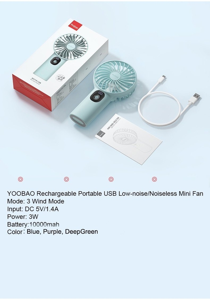 [ MINI ] Quạt sạc cầm tay/ để bàn YOOBAO F3 Plus pin 10.000mAh sử dụng liên tục trong 36h, thiết kế nhỏ nhắn, nhiều màu