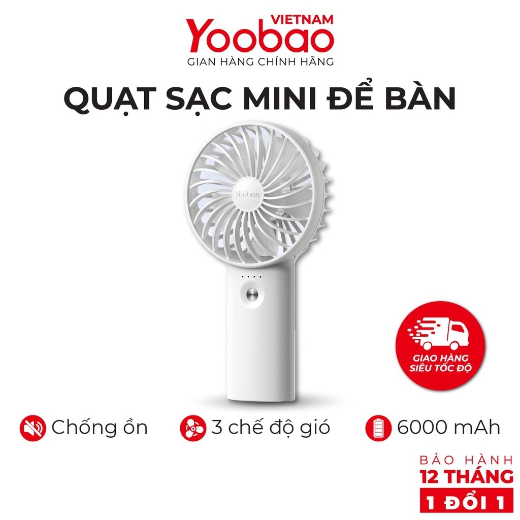 Quạt sạc tích điện mini cầm tay có thể đặt bàn Yoobao F3 3000/ 6000 mAh có thể chạy 15 giờ liên tục - Hãng phân phối chính thức- Bảo hành 12 tháng