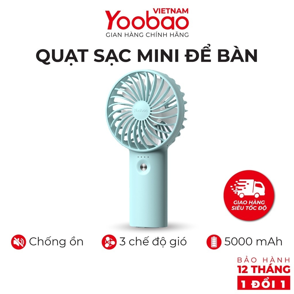 Quạt sạc tích điện mini cầm tay có thể đặt bàn Yoobao F3 3000/ 6000 mAh có thể chạy 15 giờ liên tục - Hãng phân phối chính thức- Bảo hành 12 tháng
