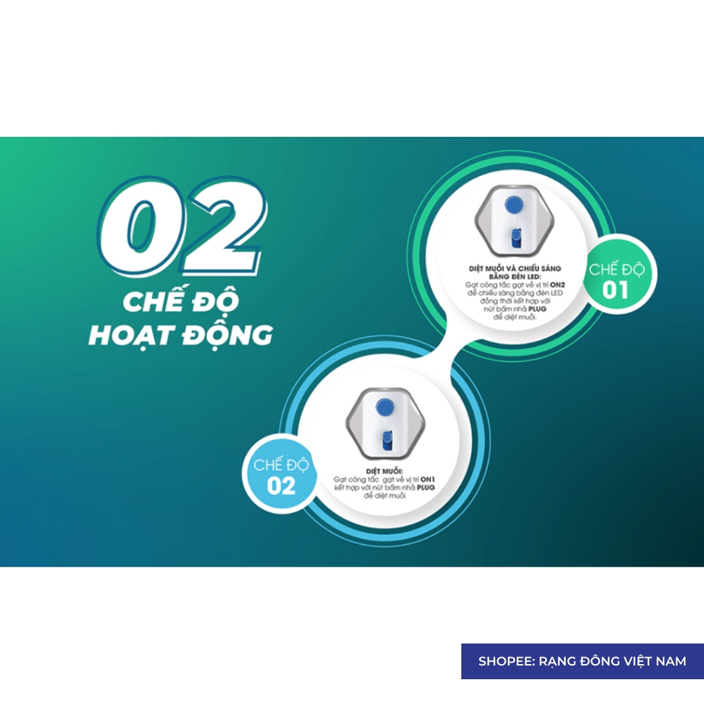 Vợt bắt muỗi điện tử Rạng Đông RD02 2IN1 bắt côn trùng, có đèn báo sạc pin- Tích hợp tay cầm có thể tháo rời làm đèn pin