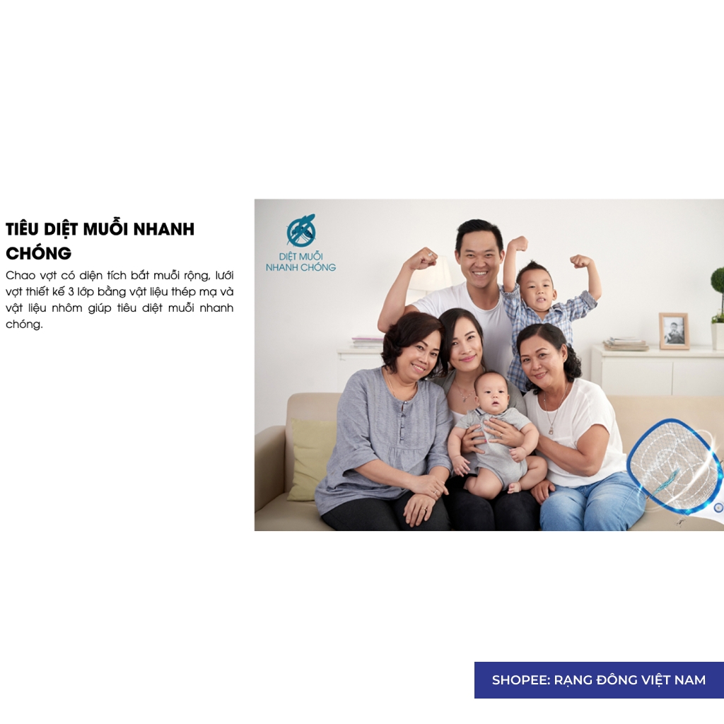 Vợt bắt muỗi điện tử Rạng Đông RD02 2IN1 bắt côn trùng, có đèn báo sạc pin- Tích hợp tay cầm có thể tháo rời làm đèn pin