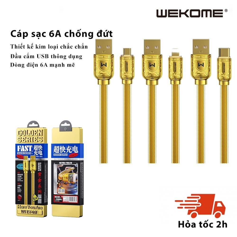 Cáp sạc điện thoại WEKOME 3 in 1 vỏ đồng kẽm cao cấp dành cho iphone/samsung/oppo/xiaomi/...