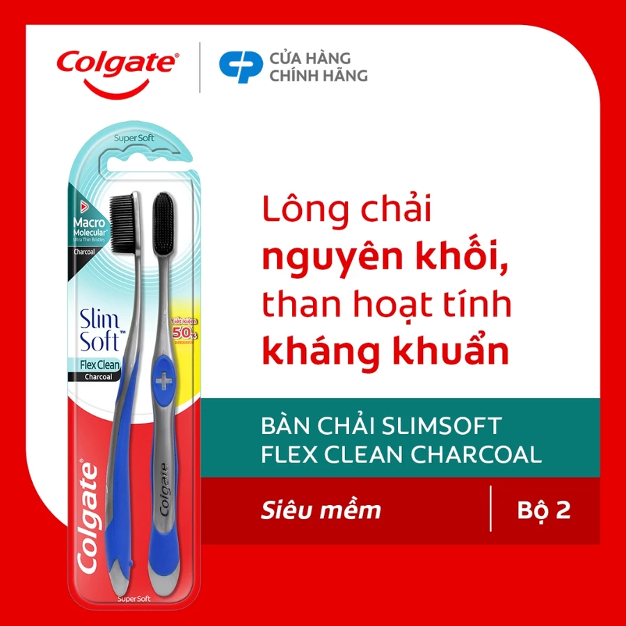 Bàn chải Colgate Slimsoft Flex Clean Charcoal nguyên khối than hoạt tính kháng khuẩn