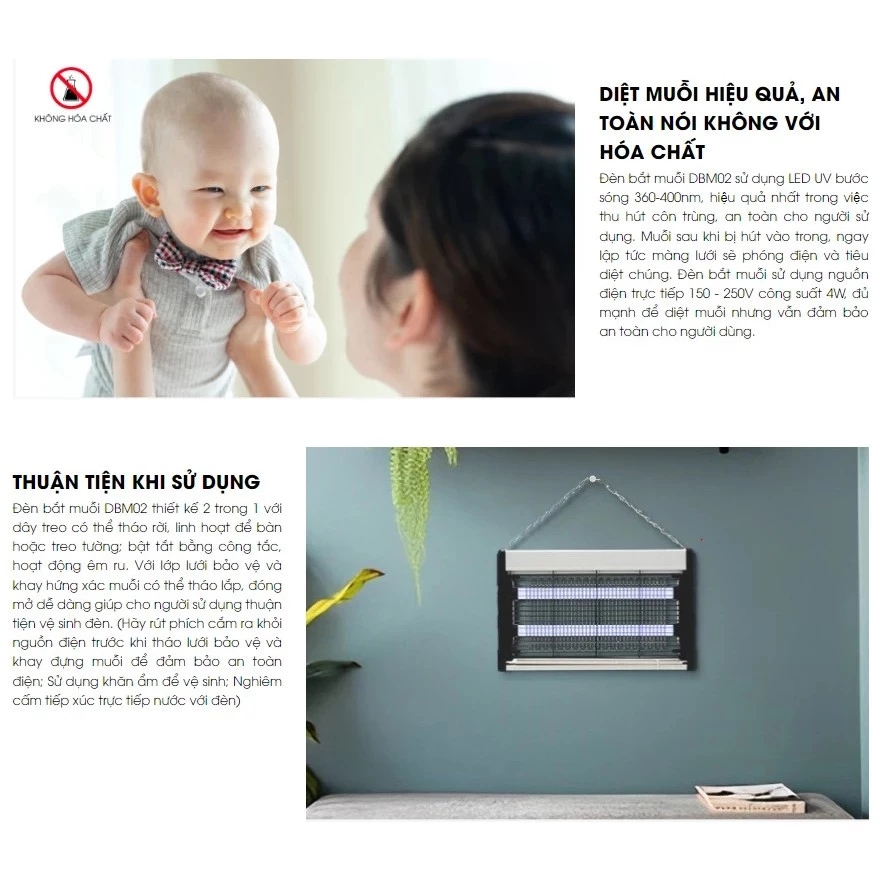 Đèn bắt muỗi chính hãng  Rạng Đông DBM02 , tiêu diệt muỗi và côn trùng hiệu quả, đảm bảo cách điện an toàn