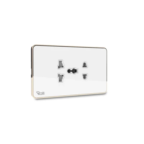 Ổ cắm đa năng âm tường Rạng Đông model OCAT04K 2C, tương thích với hầu hết các loại phích cắm trên thị trường.