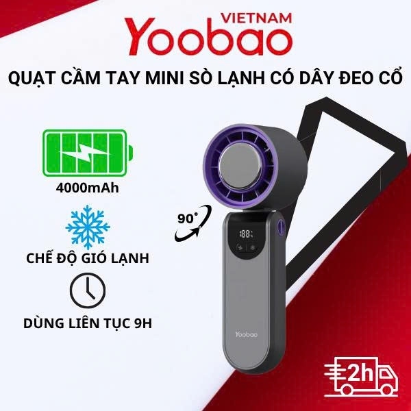 Quạt tích điện FD1 20000mAh Yoobao có 3 cấp độ gió, thời gian hoạt động tối đa lên đến 75 giờ, tích hợp đèn led