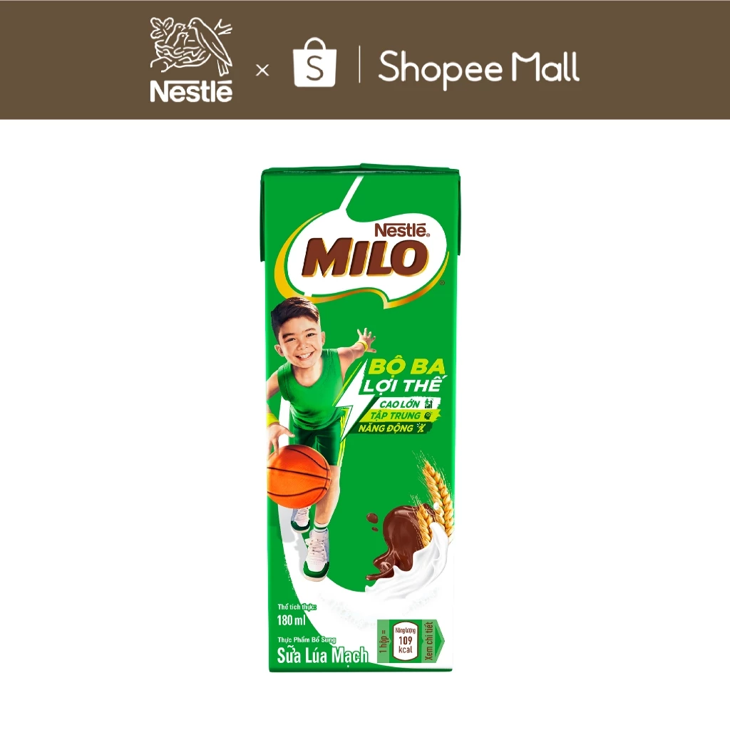 Thùng 48 hộp sữa lúa mạch Nestlé MILO rời x 180ml không màng nhựa (48x180ml)