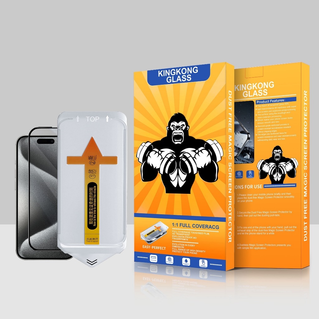 [ TỰ DÁN ] Kính cường lực khung tự dán KINGKONG KTD độ cứng 9H cực cao, bảo vệ màn hình iphone 11 12 13 14 15 16 promax