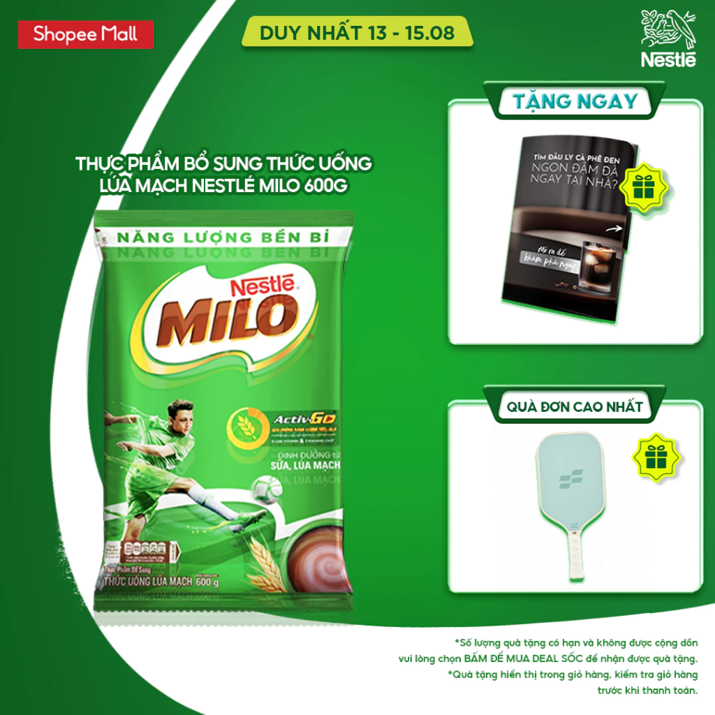 Thực phẩm bổ sung thức uống lúa mạch Nestlé Milo 600g