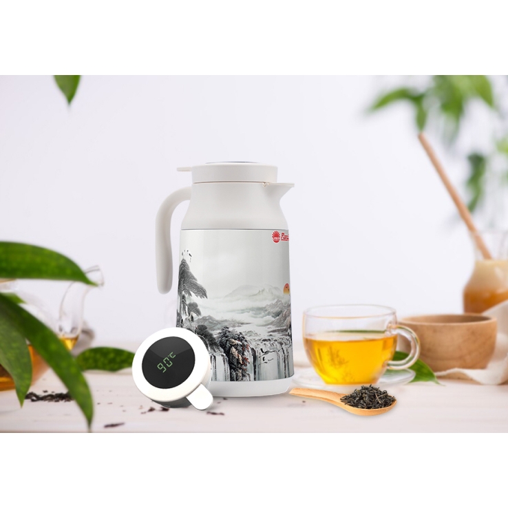 Bình ủ Rạng Đông 1300TS2.E dung tích 1.3 lít hiển thị nhiệt độ trên nắp bình, thiết kế miệng rộng tiện lợi