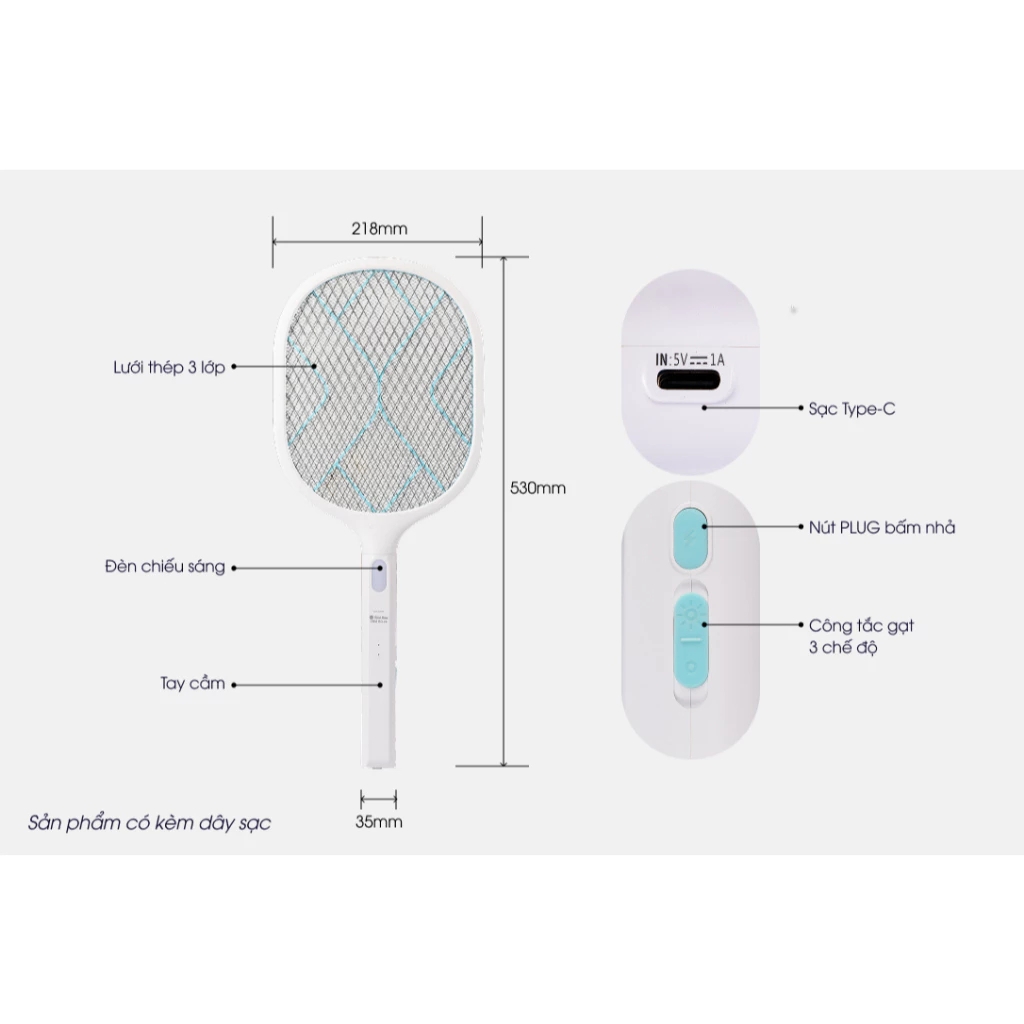 Vợt bắt muỗi Rạng Đông VBM RD.05 tích hợp tay cầm đèn pin, diệt muỗi nhanh chóng, chất liệu an toàn tuyệt đối.