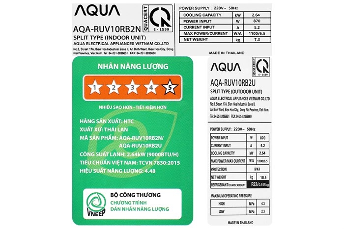 Máy lạnh AQUA Inverter 1 HP AQA-RUV10RB2 (Mode cao cấp )