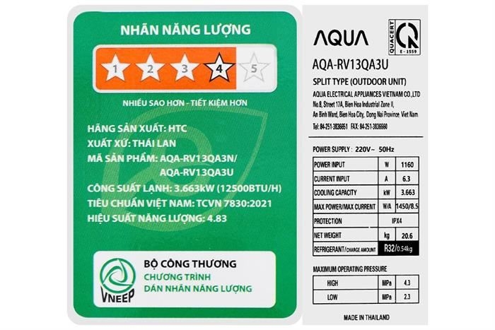 Máy lạnh Aqua Inverter 1.5 HP AQA-RV13QA3 Mẫu mới