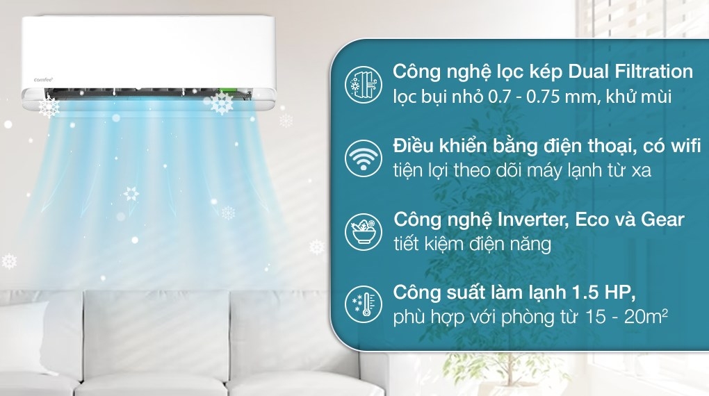 Máy lạnh Comfee 1.5 HP Inverter  CFS-13VCB1 (Mode cao cấp )