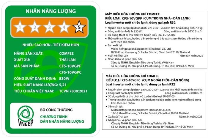 Máy lạnh Comfee Inverter 1 HP CFS-10VGPF (Mẫu mới 2025)