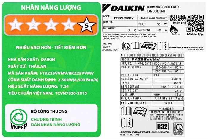 Máy lạnh Daikin 1.0 HP Inverter FTKZ25VVMV (Thái Lan)