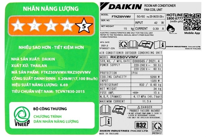 Máy lạnh Daikin 2.0 HP Inverter FTKZ50VVMV (Thái Lan)