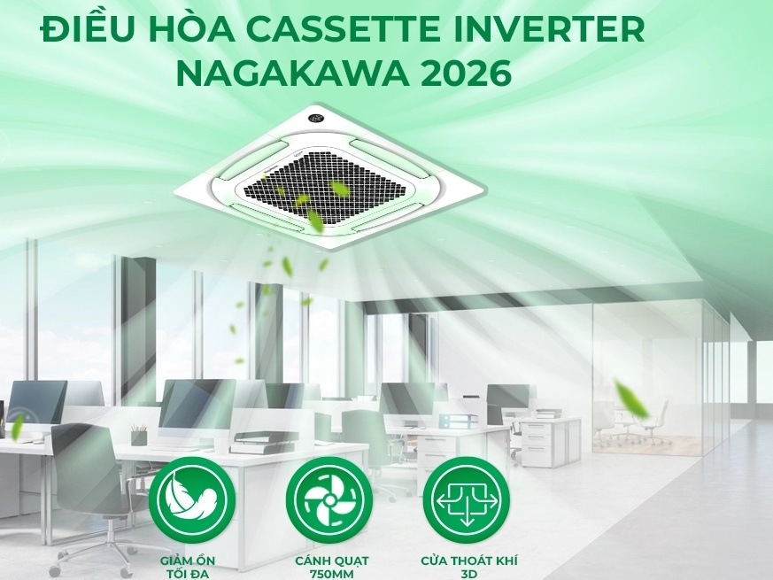 Máy lạnh Nagakawa Cassette Inverter 8 hướng thổi 23.800 BTU NIT-C24R2U35 Mới 2026