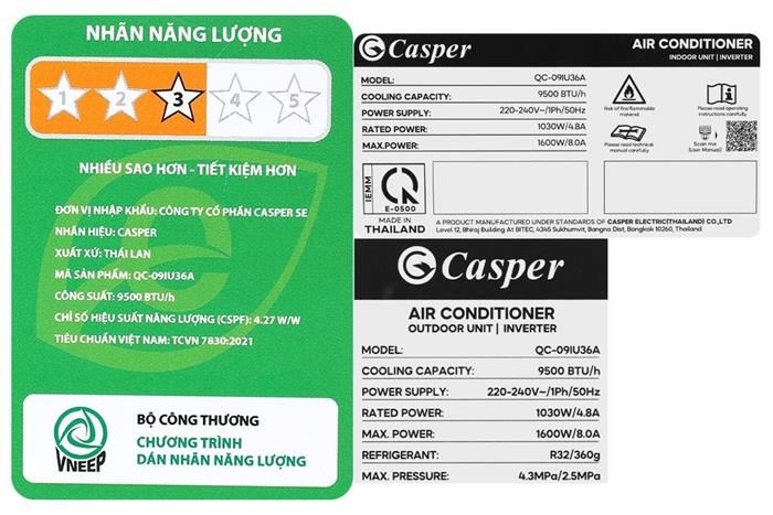 Máy lạnh Casper Inverter 1 HP QC-09IU36A  Mẫu mới