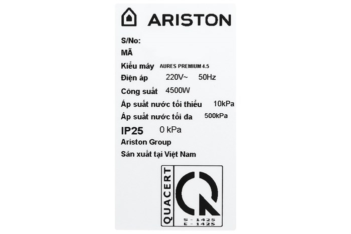 Máy nước nóng trực tiếp Ariston 4500W AURES PREMIUM 4.5