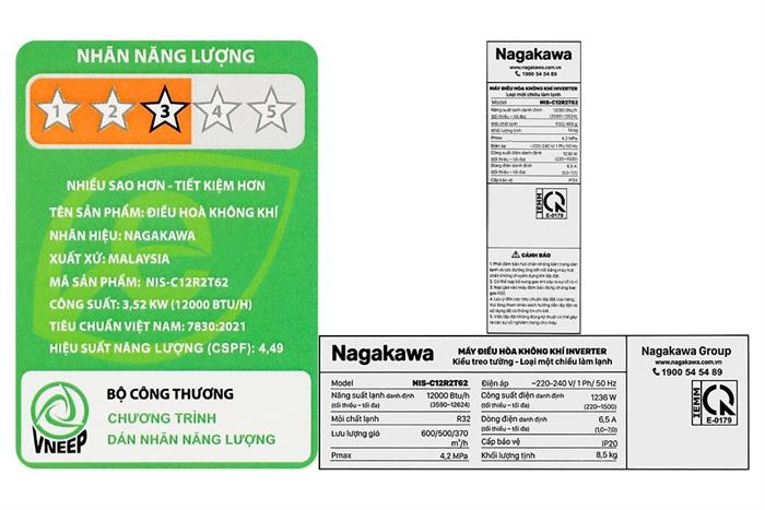 Máy lạnh Nagakawa Inverter 1.5 HP NIS-C12R2T62  ( Mẫu mới)