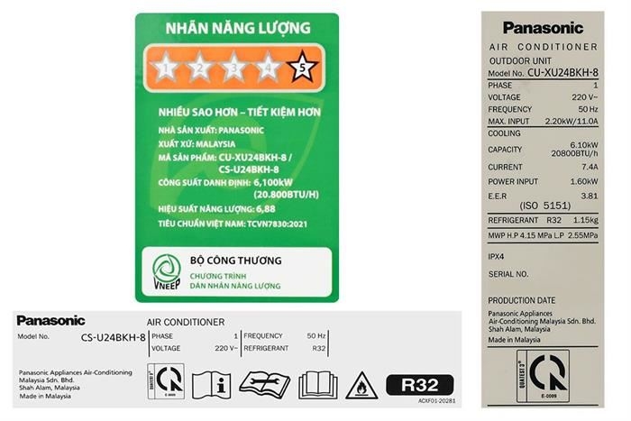 Máy lạnh Panasonic Inverter 2.5 HP CU/CS-U24BKH-8