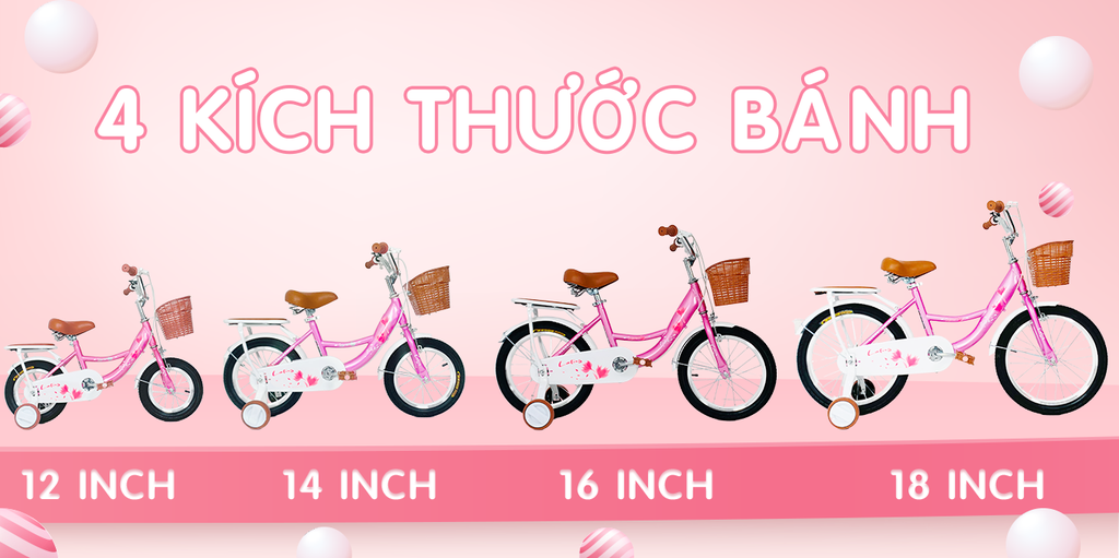 Xe đạp Tekko 3 bánh trẻ em Lotus Khung thép, 4 cỡ bánh phù hợp cho bé từ 2 đến 9 tuổi