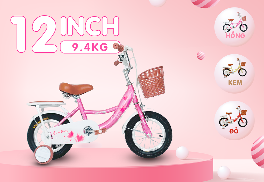 Xe đạp Tekko 3 bánh trẻ em Lotus Khung thép, 4 cỡ bánh phù hợp cho bé từ 2 đến 9 tuổi