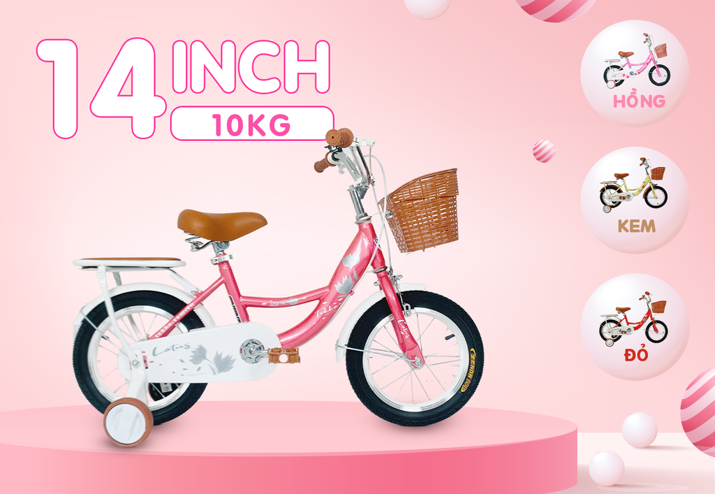 Xe đạp Tekko 3 bánh trẻ em Lotus Khung thép, 4 cỡ bánh phù hợp cho bé từ 2 đến 9 tuổi