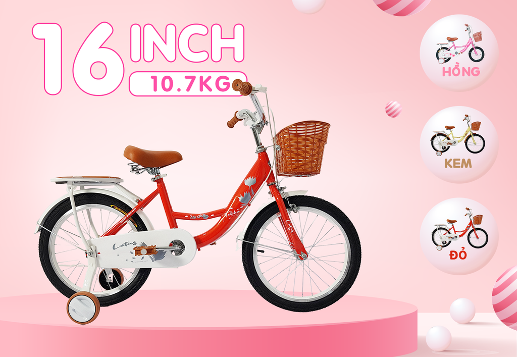 Xe đạp Tekko 3 bánh trẻ em Lotus Khung thép, 4 cỡ bánh phù hợp cho bé từ 2 đến 9 tuổi