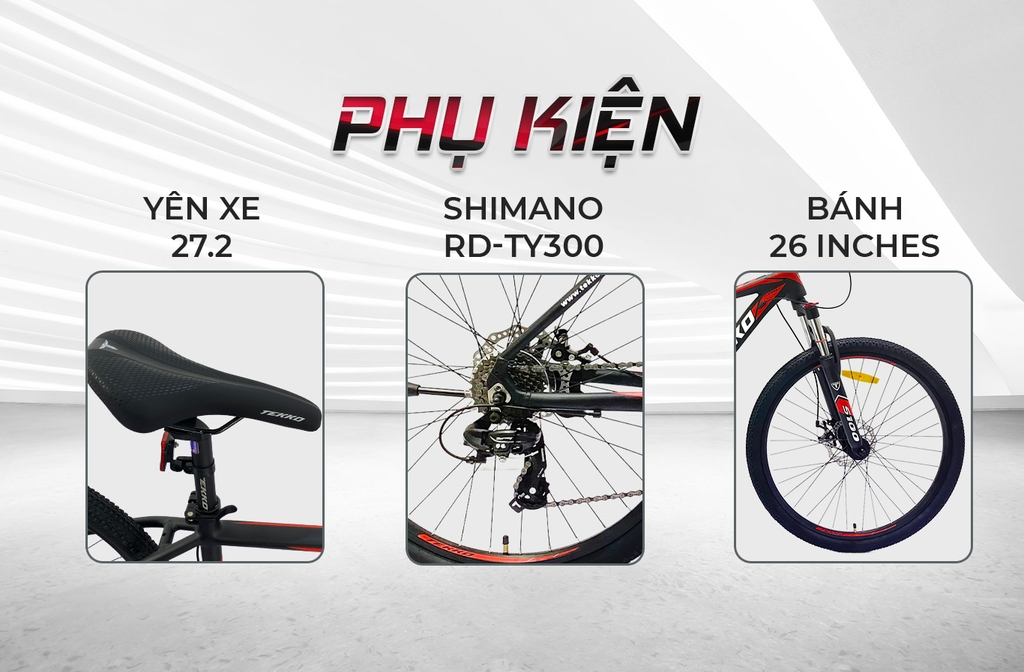 Xe đạp thể thao Tekko S100 Khung nhôm cao cấp, cỡ 26 inch Phù hơp với người cao từ 1m45 trở lên