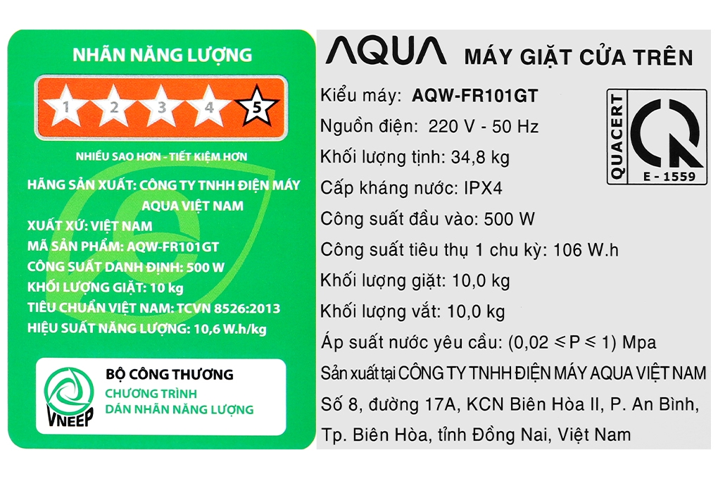 Máy giặt Aqua 10 Kg AQW-FR101GT BK