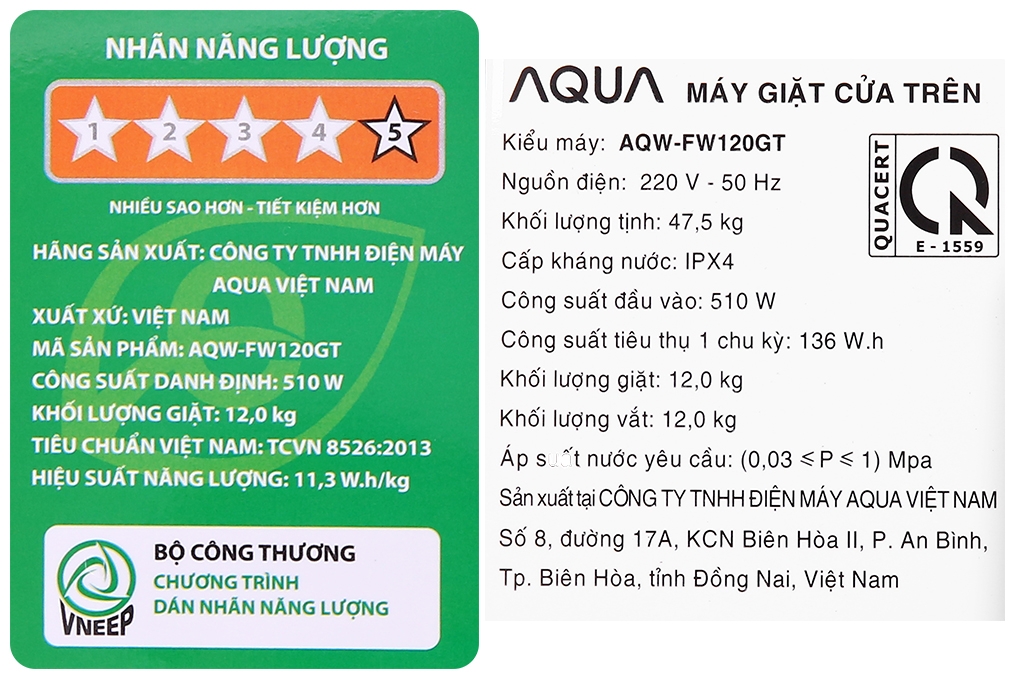 Máy giặt Aqua 12 kg AQW-FW120GT.BK