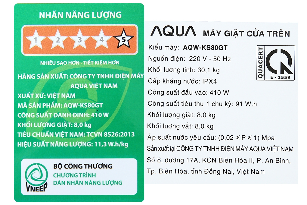 Máy giặt Aqua 8 KG AQW-KS80GT S