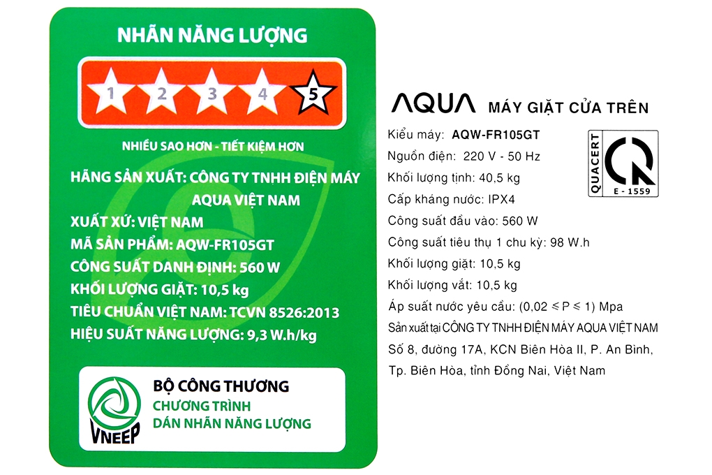 Máy giặt Aqua 10.5 KG AQW-FR105GT BK