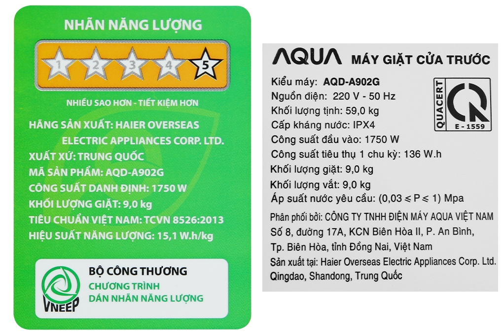 Máy giặt Aqua Inverter 9 kg AQD-A902G S